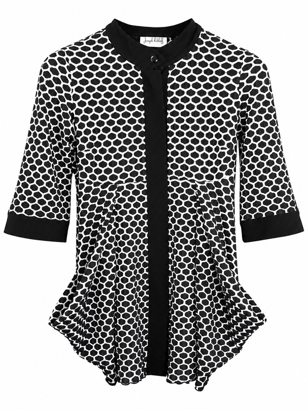 Joseph Ribkoff Geometric Longline Tunic Blouse Black White Button Front Sz 6